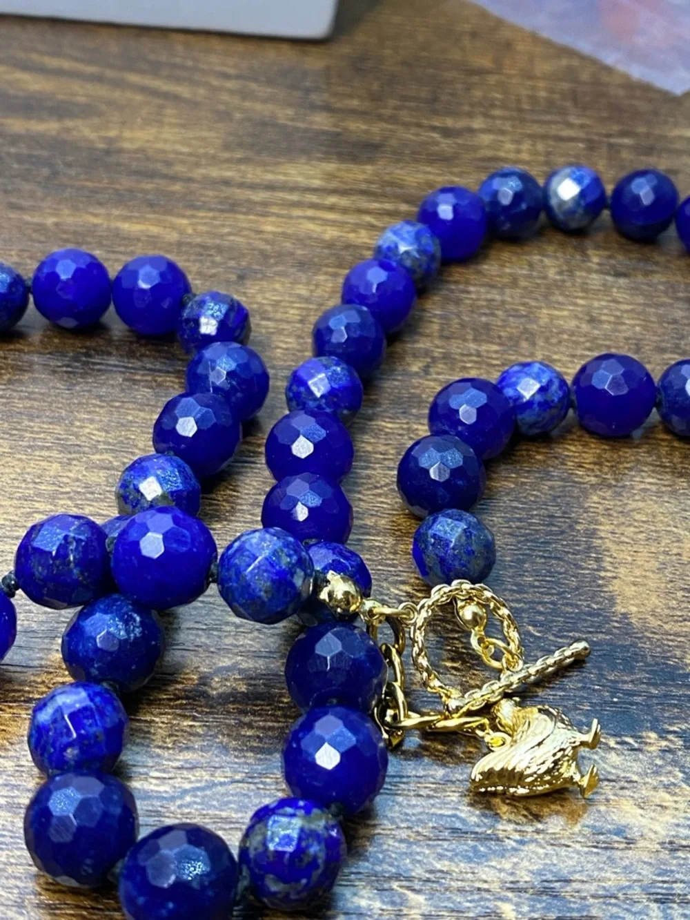 Facetd Lapis Lazuli 10 mm hand knotted 22 inch necklace Aprilsplace - Picture 9 of 9